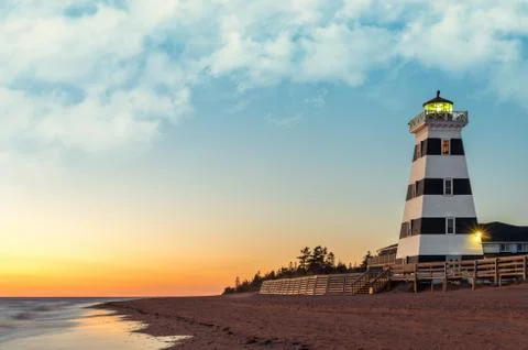 West point lighthouse at sunset Stock Photos