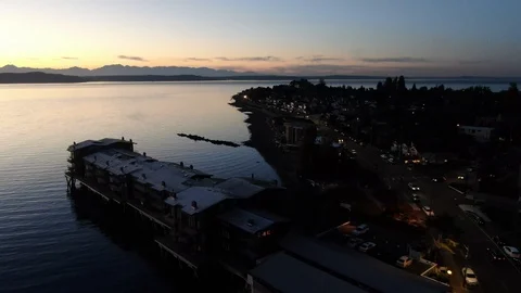 West Seattle Beach Drive Sunset Stock Footage 105247568