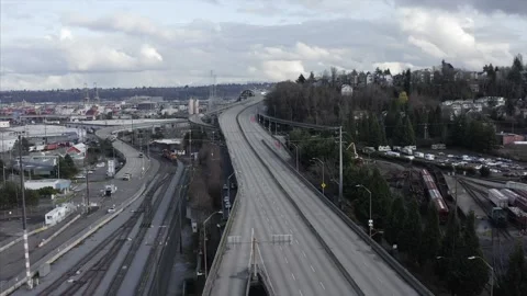 West Seattle Bridge Closed For Repairs, Seattle, Washington Drone Aerial View Stock Footage 145923348