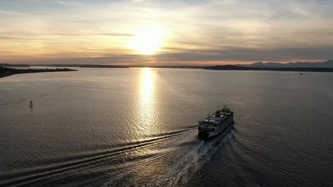 West Seattle Ferry Sunset Stock Footage 105247368