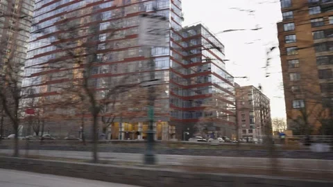 West side highway bikers during winter from moving car Stock Footage 229350177