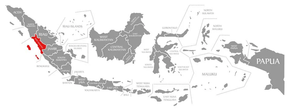 West Sumatra red highlighted in map of Indonesia Stock Illustration