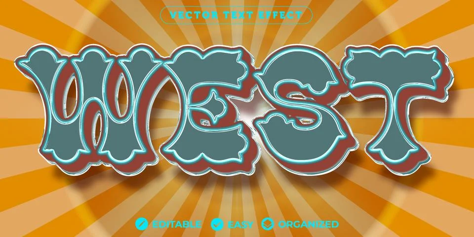 West Text Effect,Fully Editable Font Text Effect Stock Illustration