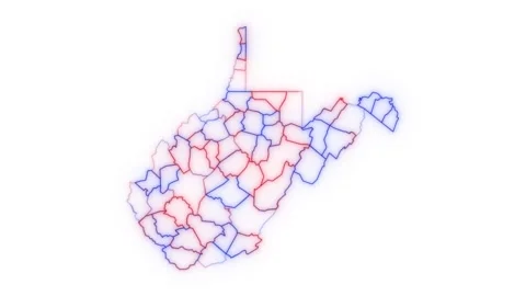 West Virginia county map red blue election outline white background seamless Stock Footage 343868154