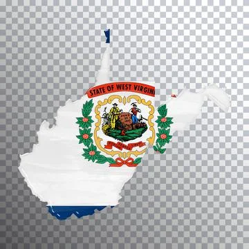 West Virginia flag and map, transparent background Stock Illustration