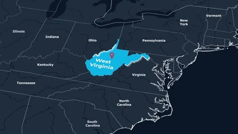 West Virginia Map Animation Locator Zoom 4K Motion Graphic Stock Footage 342988093