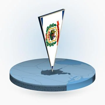 West Virginia map in round isometric style with triangular 3D flag of US St.. Stock Illustration
