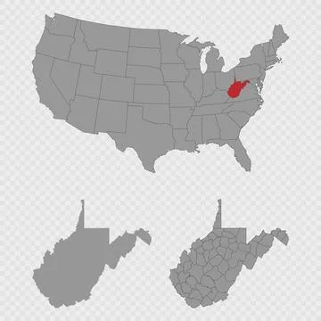 West Virginia map set with USA location, clean outline, and full county bre.. 스톡 일러스트