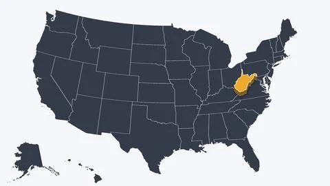 West Virginia Raised in 3D on US Election Map Teal and Amber Highlight, White Stock Illustration