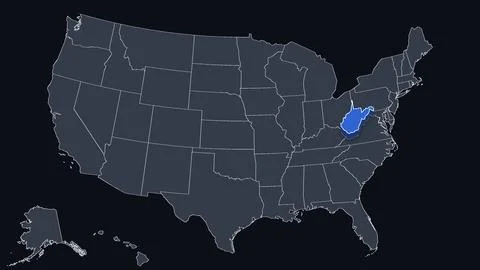 West Virginia Raised in 3D on US Election Map Red and Blue Highlight, Black Stock Illustration