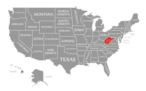 West Virginia red highlighted in map of the United States of America Stock Illustration