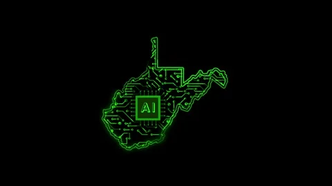 West Virginia State Map AI Chipset Technology Opener Stock Footage 337093280