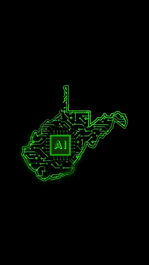 West Virginia State Map AI Chipset Technology Opener Stock Footage 337184574