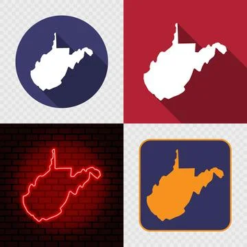 West Virginia State Map Icons Set, USA Silhouette Collection in Flat, Minim.. Stock Illustration