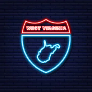 West Virginia state map neon icon. Vector illustration. Illustrazione stock