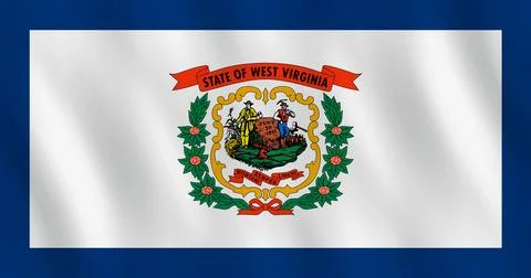 West Virginia US state flag with waving effect, official proportion. Stock Illustration