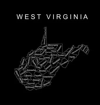 West Virginia vector map silhouette illustration isolated on black イラスト素材