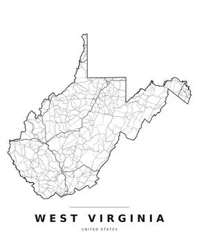 West Virginia WV Map Counties Highways Roads Black White Editable Vector Stock Illustration