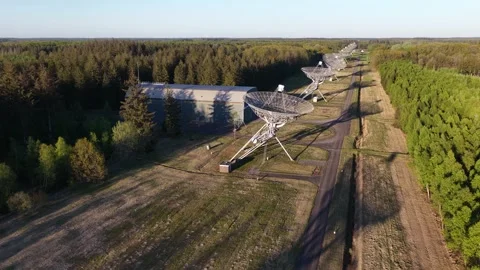 Westerbork synthesis radio telescope array aerial view Stock Footage 334119728