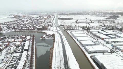 Westergouwe Snowfall causes code orange warning in the Netherlands Stock Footage 325618911