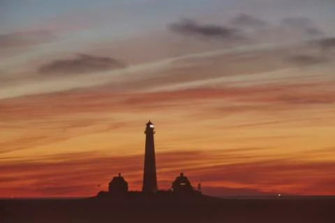 Westerhever (Germany) - Lighthouse in the evening Stock Photos