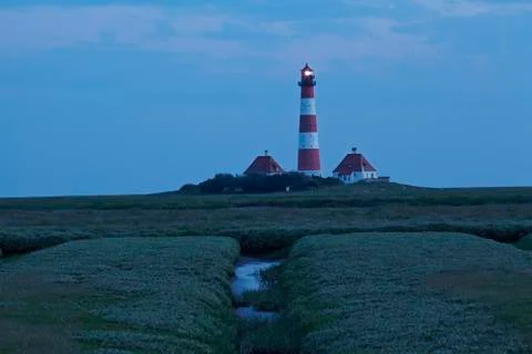 Westerhever - lighthouse in the evening Stock Photos