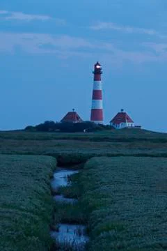 Westerhever - lighthouse in the evening Stock Photos