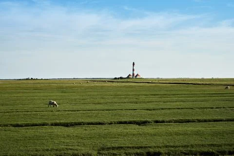 Westerhever lighthouse Stock Photos