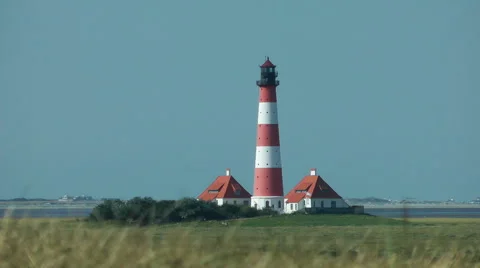 Westerhever lighthouse, Schleswig-Holstein, Germany Stock Footage 40653306