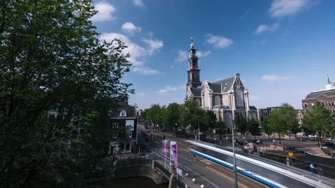 Westerkerk Church in Amsterdam Day Timelapse Stock Footage