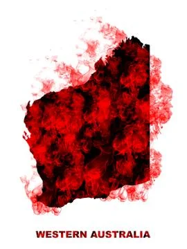 Western Australia Map Fire on White Background. Bushfire In Australia Wilderness Stock Illustration