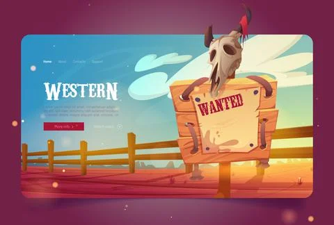 Western banner with wanted poster in desert Stock Illustration