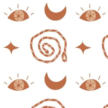 Western boho pattern with rope, moon and eye, mystic design Stock Illustration