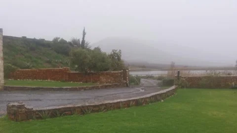 Western Cape Rain Falling Over Rural Farming Landscape Stock Footage 345156618
