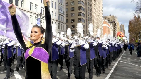 Western Carolina University Marching Band in the Macy's Thanksgiving Day Parade Stock Footage