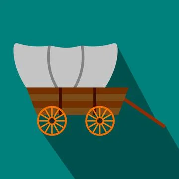 Western covered wagon flat icon Stock Illustration