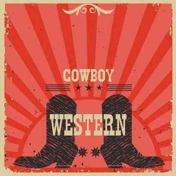 Western Cowboy boots background. Vector red card Stock Illustration