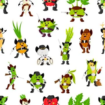 Western cowboy vegetable characters pattern Stock Illustration