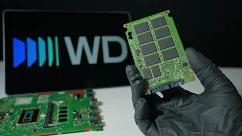 Western Digital background, display of the internal SSD Solid State Drive Vídeos de archivo 335088238