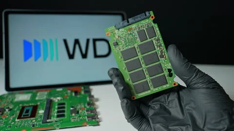 Western Digital background, display of the internal SSD Solid State Drive Vidéo 335088288