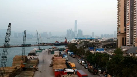 Western District Public Cargo Working Area, Hong Kong, China. Stock Footage 87967409