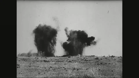 WESTERN FRONT - 1917: Heavy Battery - Twin Shell Bursts Erupt Video stock 343998487