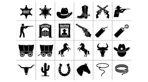 Western frontier theme silhouette collection with distinct black silhouette Stock Illustration
