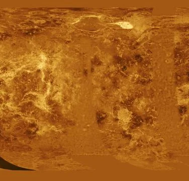 The western half of the planet is displayed in this simple cylindrical map... Stock Photos