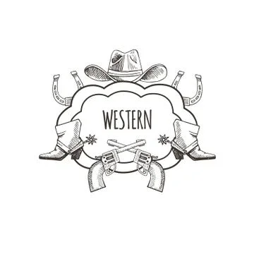 Western hand draw sketch vector set. Stock Illustration
