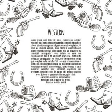 Western hand draw sketch vector set. Stock Illustration
