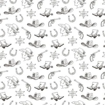 Western hand draw sketch vector seamless pattern. Stock Illustration