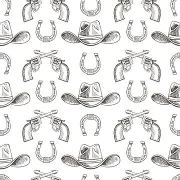 Western hand draw sketch vector seamless pattern. Stock Illustration