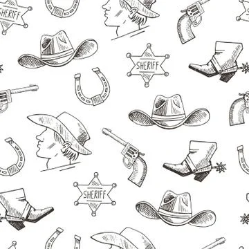 Western hand draw sketch vector seamless pattern. Stock Illustration