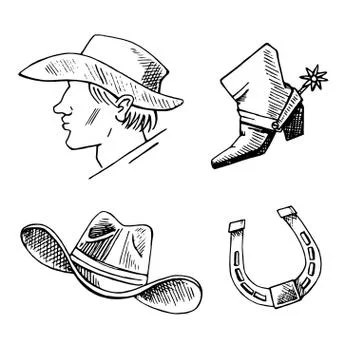 Western hand draw sketch vector set. Stock Illustration